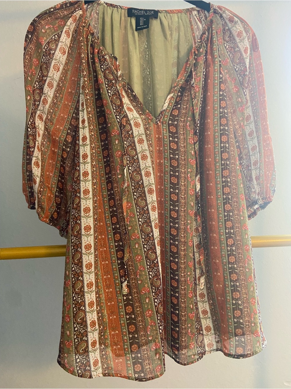 Rachel Zoe Olive & Rust Printed Peasant Tunic